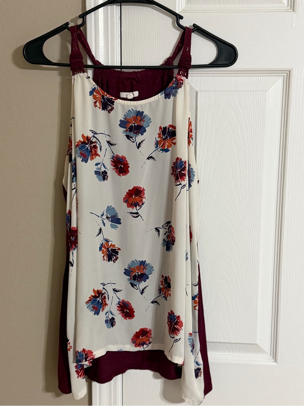 Maurices Ivory Floral High-Low Dress with Burgundy Accents